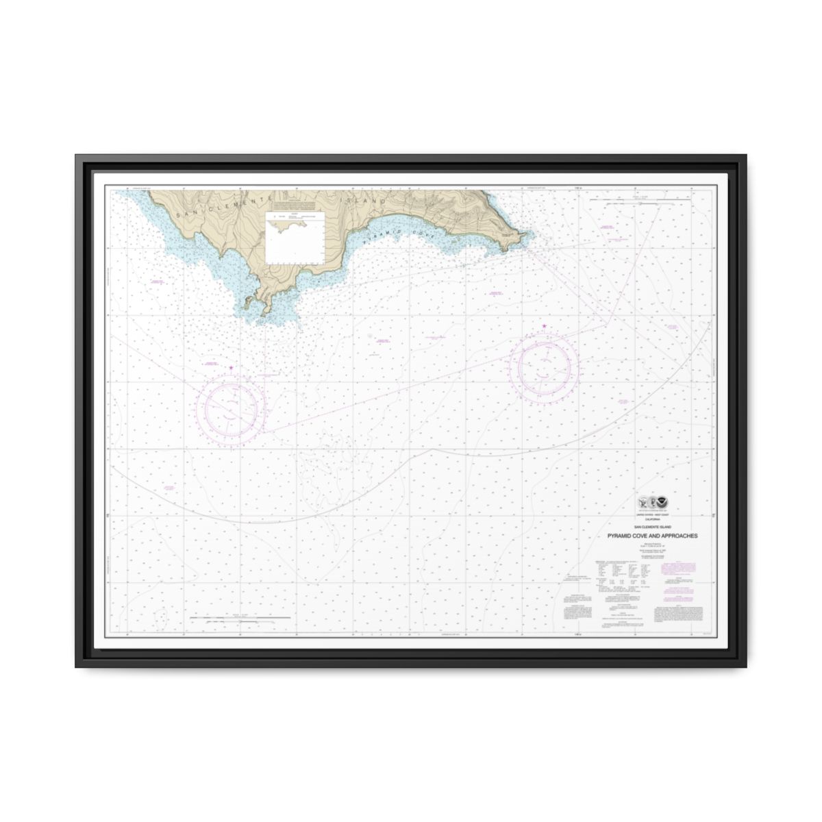 Chart 18764 San Clemente Island Pyramid Cove and approaches - NOAA Nautical Chart Floating Frame Canvas | 32" x 24" | 40" x 30" - Black front