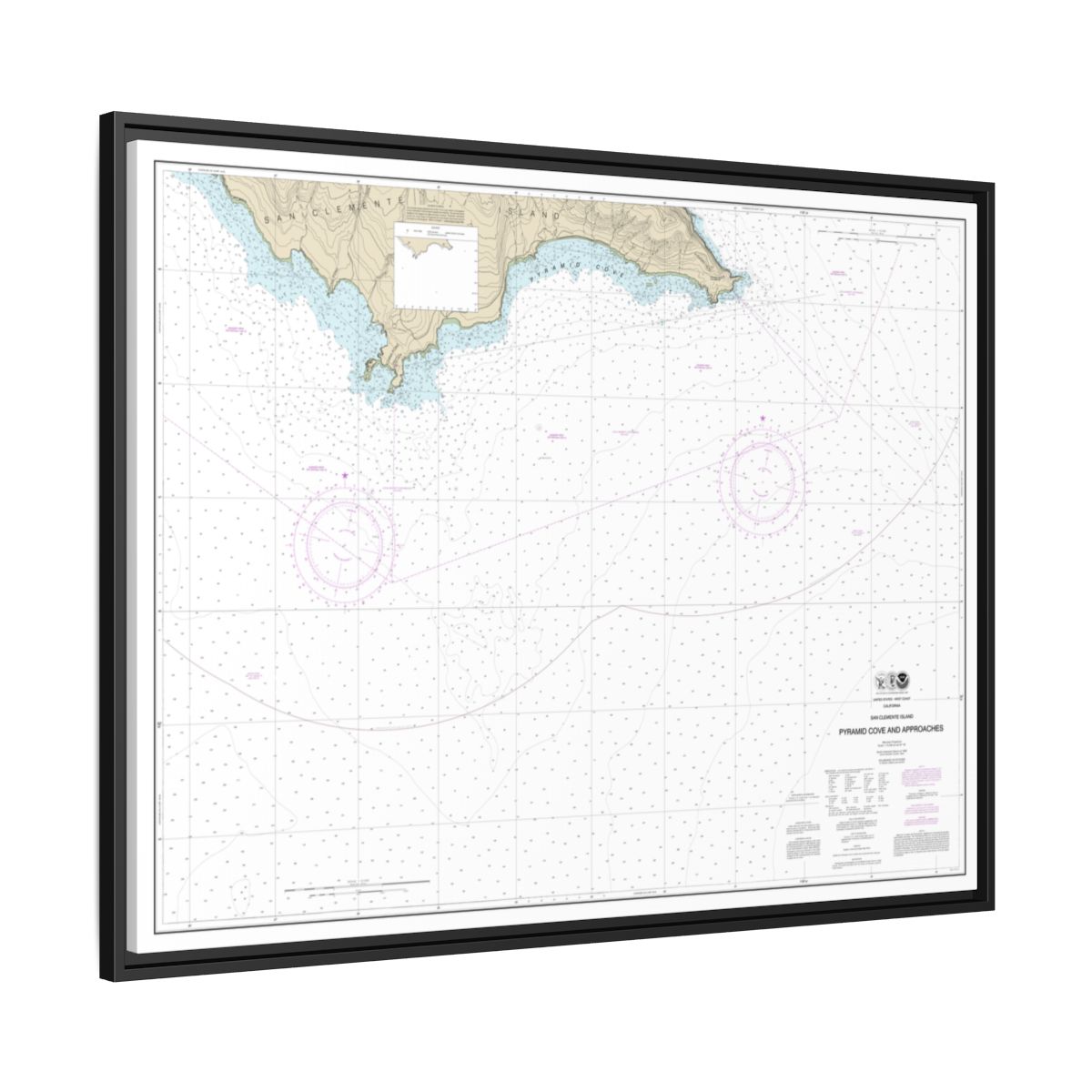 Chart 18764 San Clemente Island Pyramid Cove and approaches - NOAA Nautical Chart Floating Frame Canvas | 32" x 24" | 40" x 30" - Black side