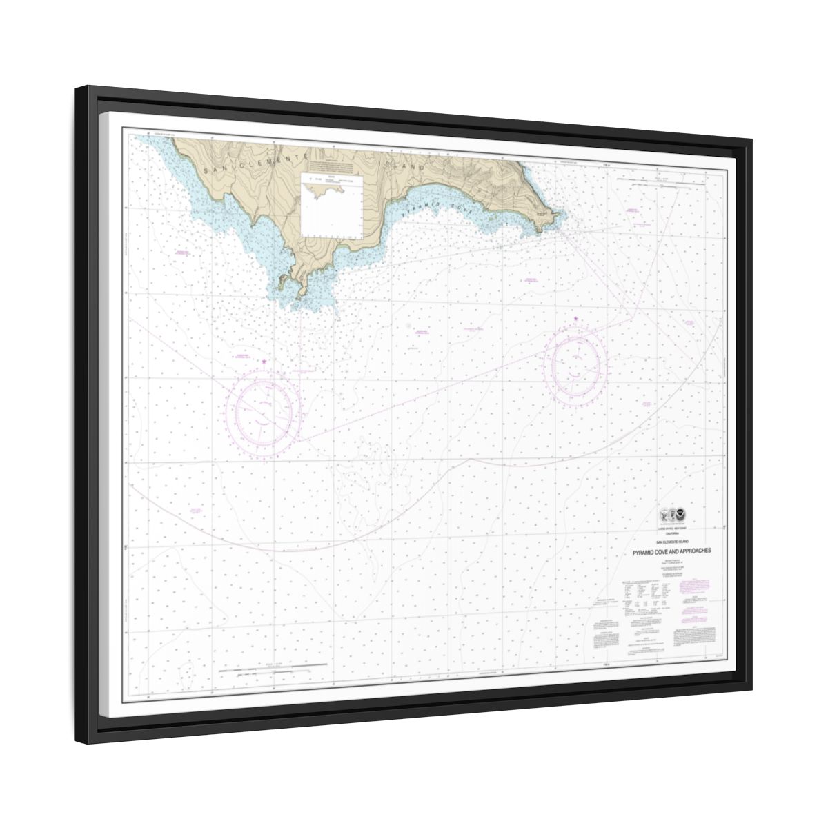 Chart 18764 San Clemente Island Pyramid Cove and approaches - NOAA Nautical Chart Floating Frame Canvas | 32" x 24" | 40" x 30" - Black side