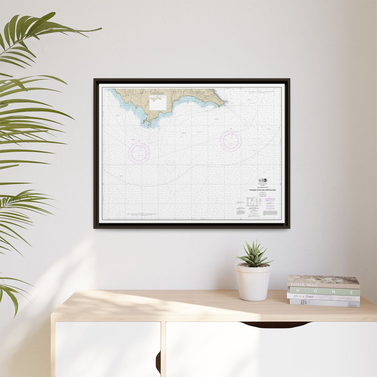 Chart 18764 San Clemente Island Pyramid Cove and approaches - NOAA Nautical Chart Floating Frame Canvas | 32" x 24" | 40" x 30" - Espresso context-1