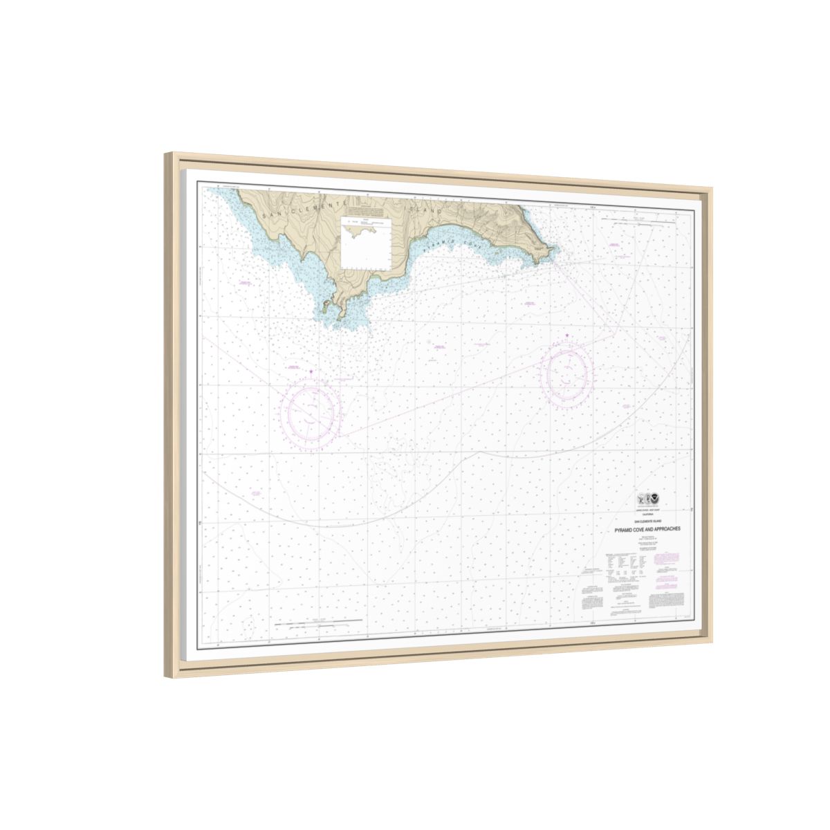 Chart 18764 San Clemente Island Pyramid Cove and approaches - NOAA Nautical Chart Floating Frame Canvas | 32" x 24" | 40" x 30" - Natural side
