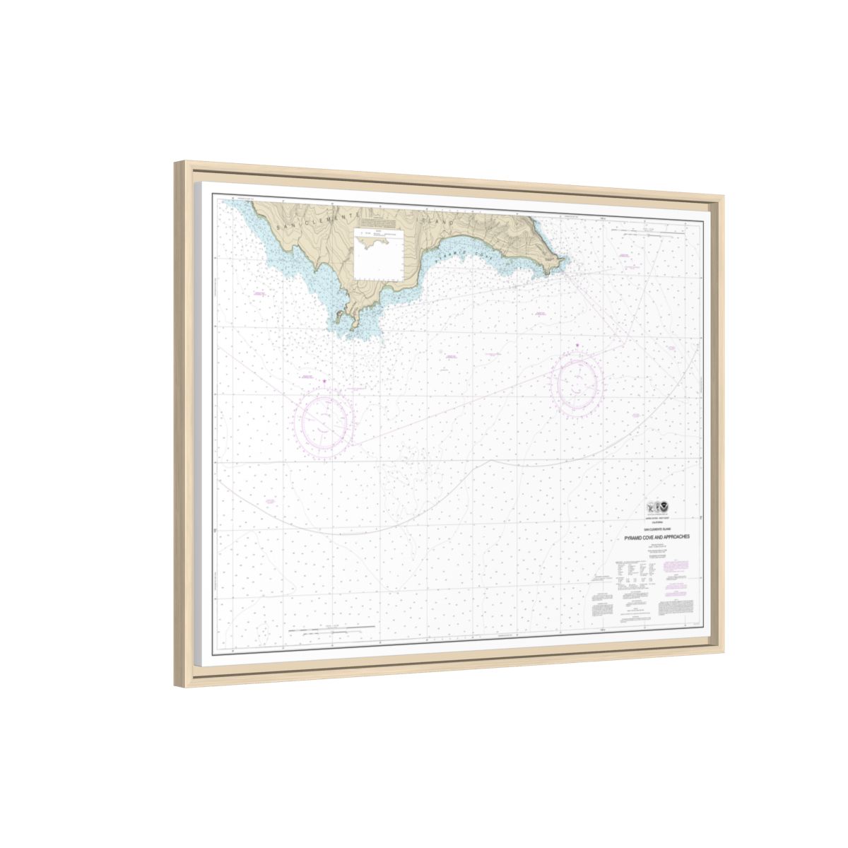 Chart 18764 San Clemente Island Pyramid Cove and approaches - NOAA Nautical Chart Floating Frame Canvas | 32" x 24" | 40" x 30" - Natural side