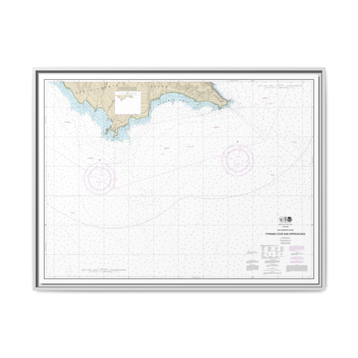 Chart 18764 San Clemente Island Pyramid Cove and approaches - NOAA Nautical Chart Floating Frame Canvas | 32" x 24" | 40" x 30" - White front