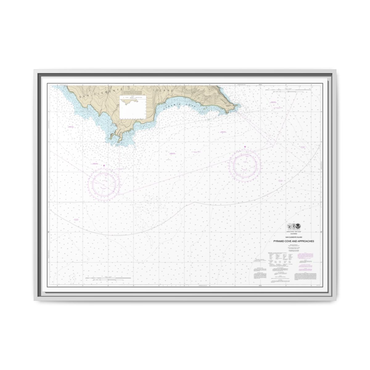 Chart 18764 San Clemente Island Pyramid Cove and approaches - NOAA Nautical Chart Floating Frame Canvas | 32" x 24" | 40" x 30" - White front