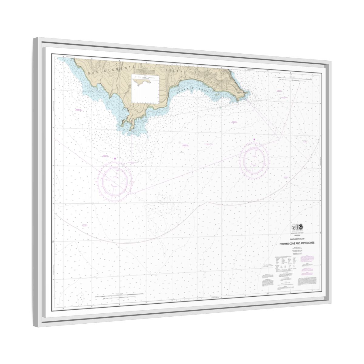 Chart 18764 San Clemente Island Pyramid Cove and approaches - NOAA Nautical Chart Floating Frame Canvas | 32" x 24" | 40" x 30" - White side