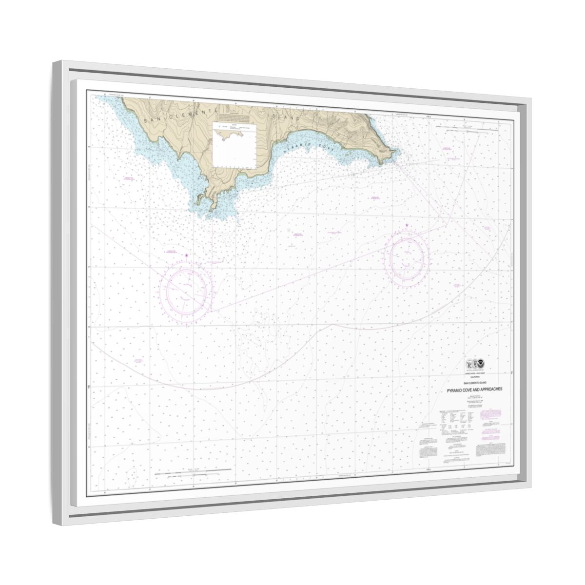 Chart 18764 San Clemente Island Pyramid Cove and approaches - NOAA Nautical Chart Floating Frame Canvas | 32" x 24" | 40" x 30" - White side