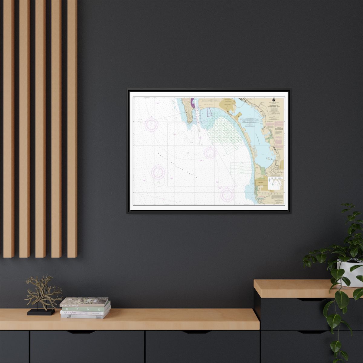 Chart 18772 Approaches to San Diego Bay - NOAA Nautical Chart Floating Frame Canvas | 32" x 24" | 40" x 30" - Black context-2