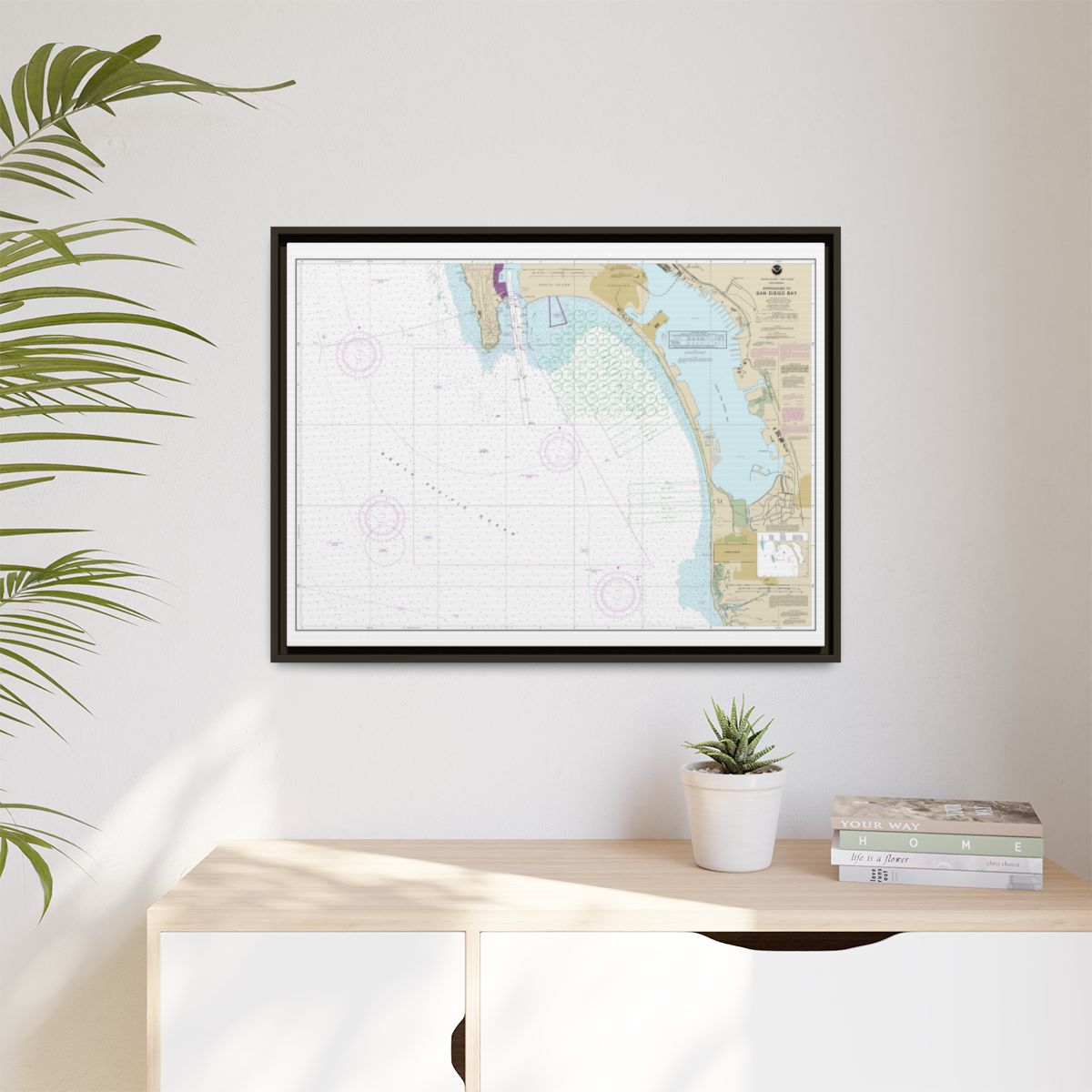 Chart 18772 Approaches to San Diego Bay - NOAA Nautical Chart Floating Frame Canvas | 32" x 24" | 40" x 30" - Espresso context-1