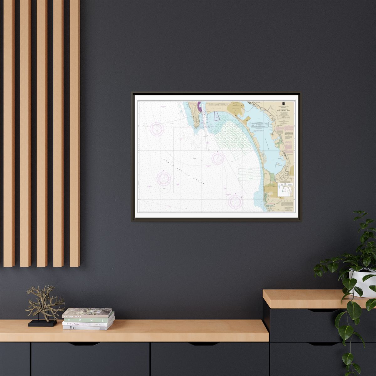 Chart 18772 Approaches to San Diego Bay - NOAA Nautical Chart Floating Frame Canvas | 32" x 24" | 40" x 30" - Espresso context-2
