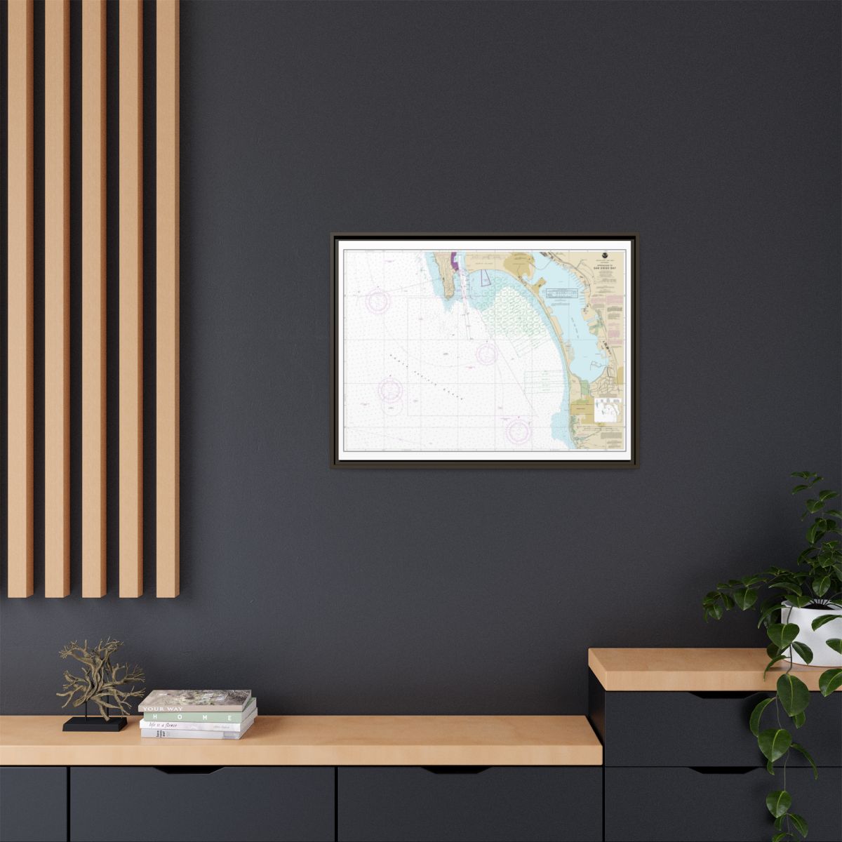 Chart 18772 Approaches to San Diego Bay - NOAA Nautical Chart Floating Frame Canvas | 32" x 24" | 40" x 30" - Espresso context-2