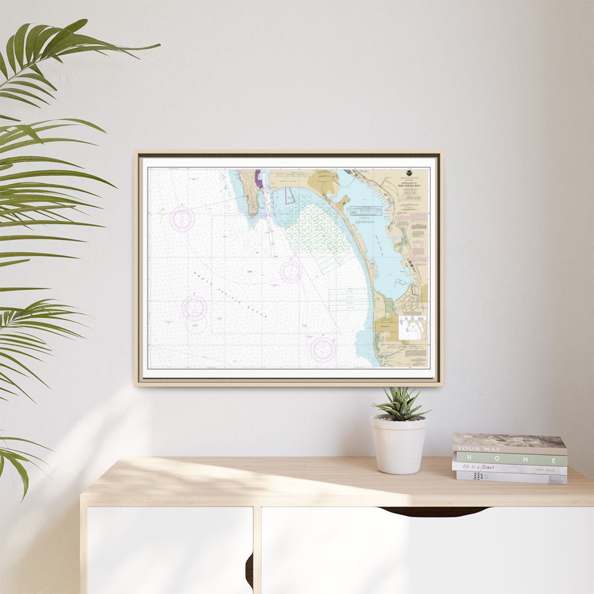 Chart 18772 Approaches to San Diego Bay - NOAA Nautical Chart Floating Frame Canvas | 32" x 24" | 40" x 30" - Natural context-1