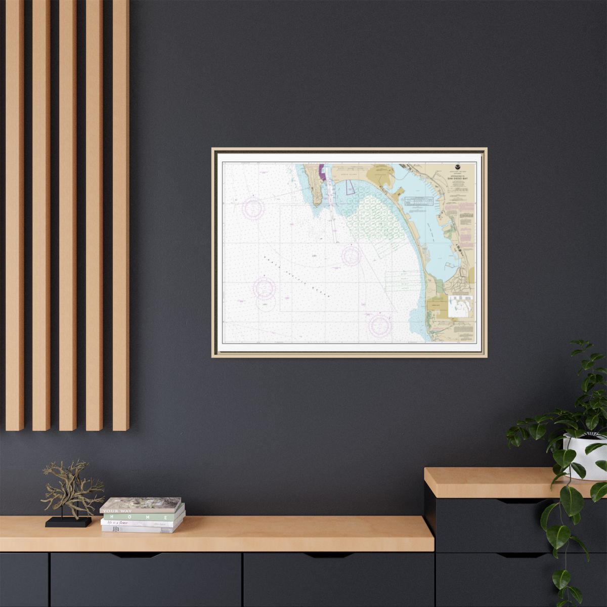 Chart 18772 Approaches to San Diego Bay - NOAA Nautical Chart Floating Frame Canvas | 32" x 24" | 40" x 30" - Natural context-2