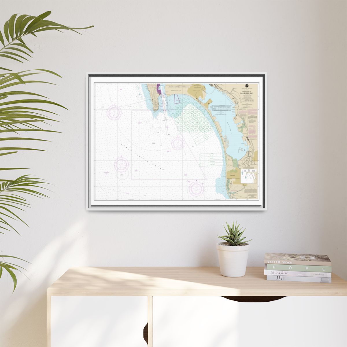 Chart 18772 Approaches to San Diego Bay - NOAA Nautical Chart Floating Frame Canvas | 32" x 24" | 40" x 30" - White context-1