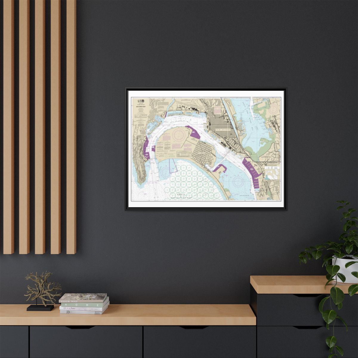 Chart 18773 San Diego Bay - NOAA Nautical Chart Floating Frame Canvas | 32" x 24" | 40" x 30" - Black context-2