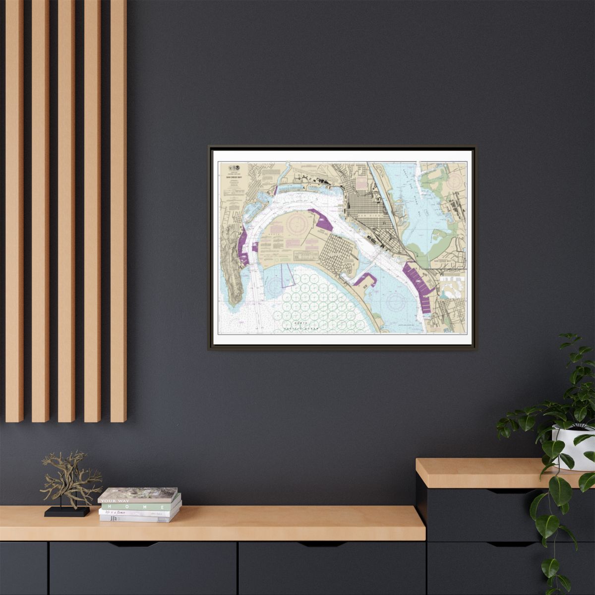 Chart 18773 San Diego Bay - NOAA Nautical Chart Floating Frame Canvas | 32" x 24" | 40" x 30" - Espresso context-2