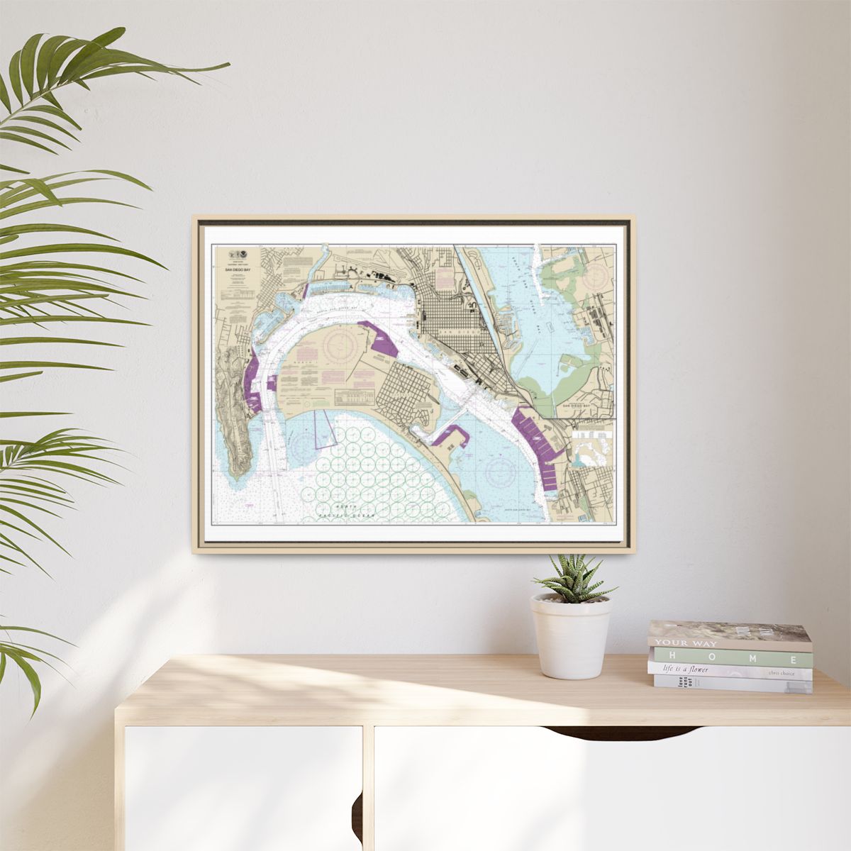 Chart 18773 San Diego Bay - NOAA Nautical Chart Floating Frame Canvas | 32" x 24" | 40" x 30" - Natural context-1