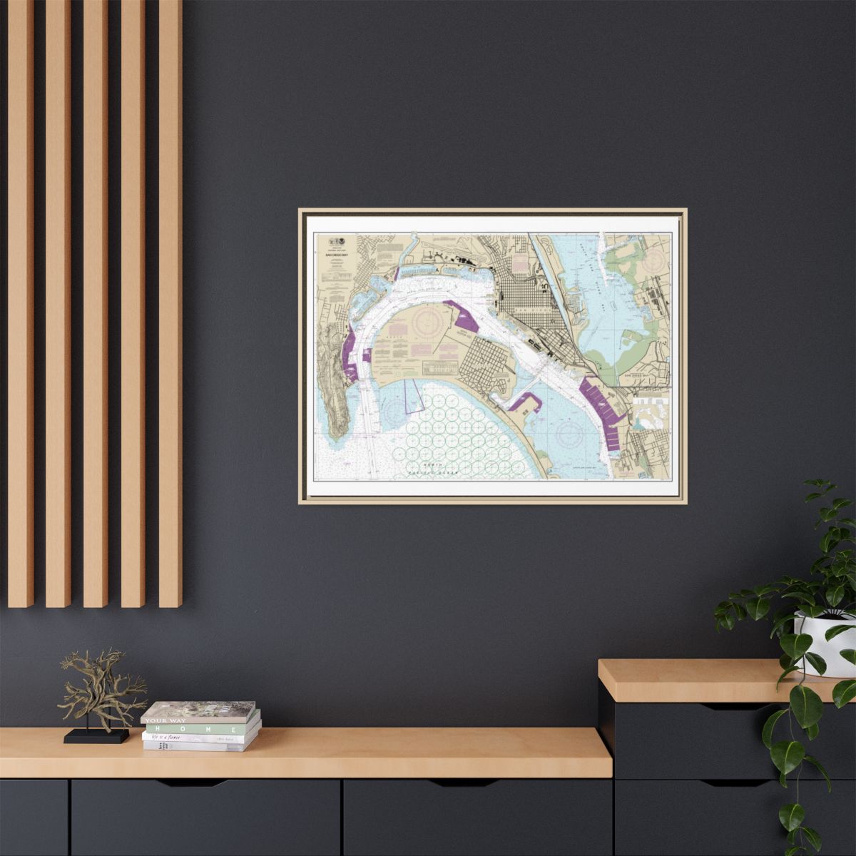 Chart 18773 San Diego Bay - NOAA Nautical Chart Floating Frame Canvas | 32" x 24" | 40" x 30" - Natural context-2