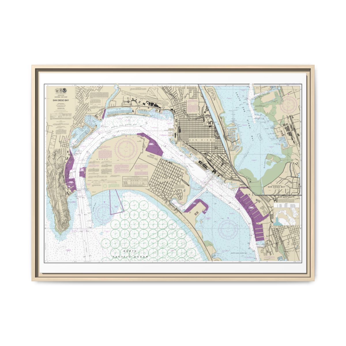 Chart 18773 San Diego Bay - NOAA Nautical Chart Floating Frame Canvas | 32" x 24" | 40" x 30" - Natural front