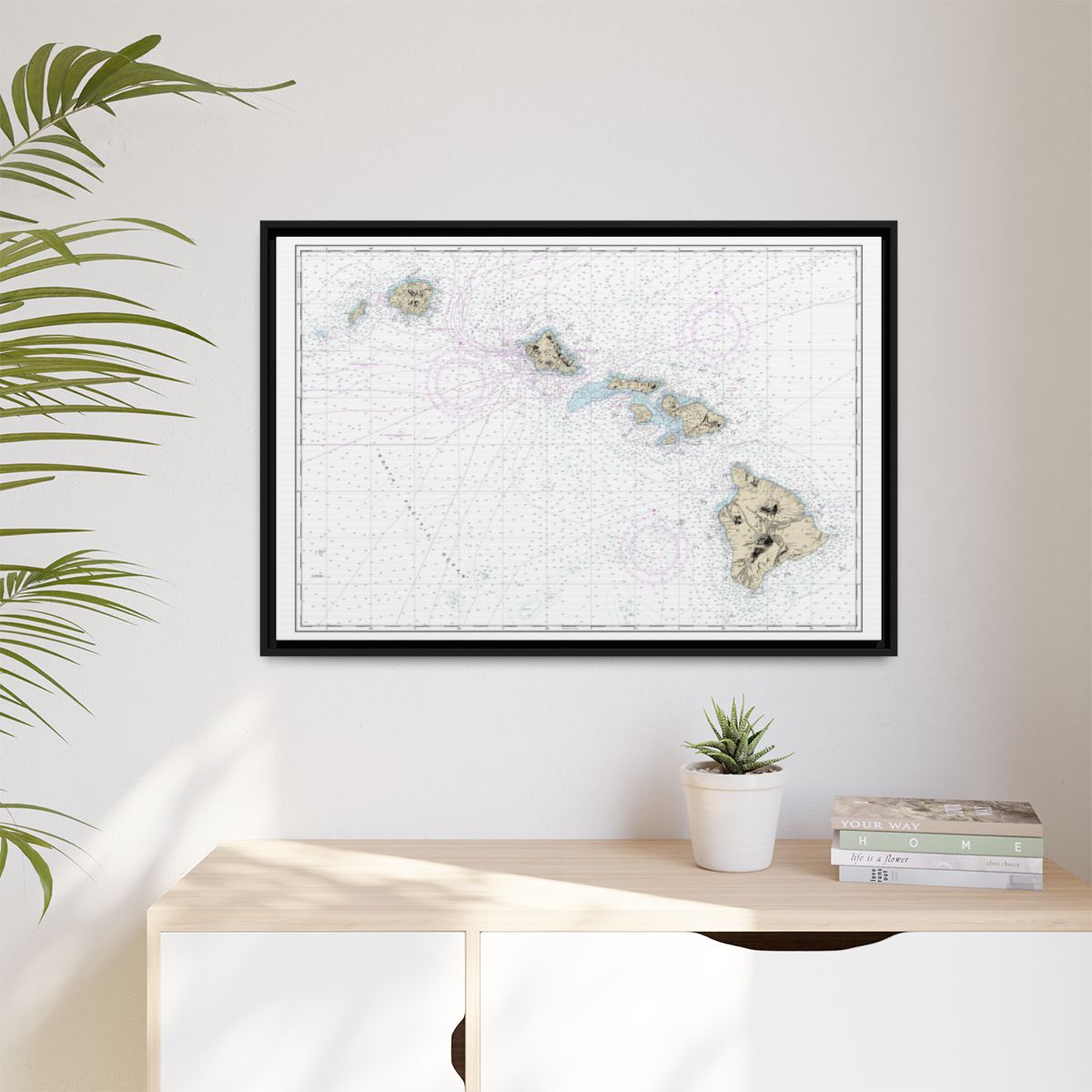 Chart 19004 Hawaiian Islands - NOAA Nautical Chart Floating Frame Canvas | 30" x 20" | 36" x 24" | 48" x 32" - Black context-1