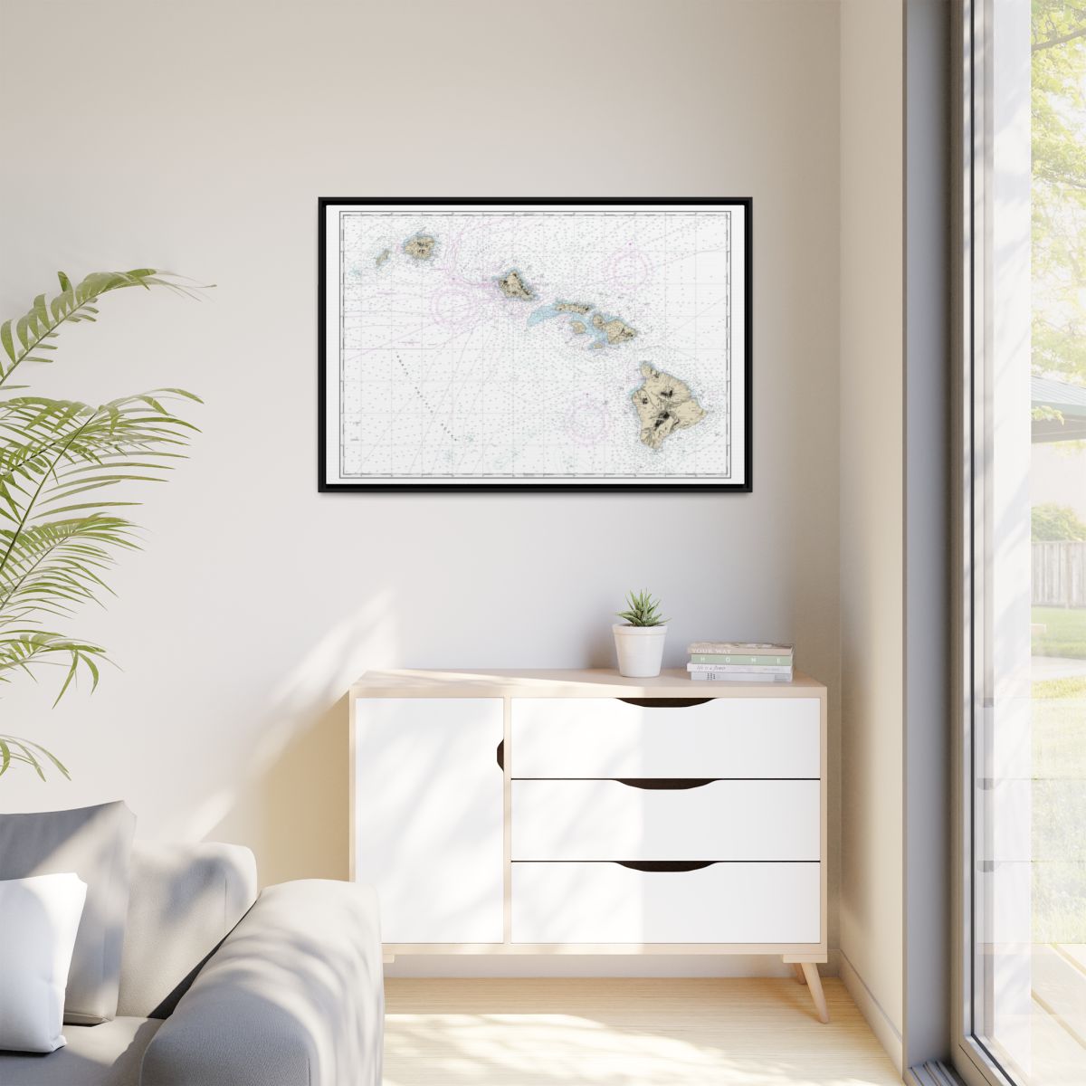 Chart 19004 Hawaiian Islands - NOAA Nautical Chart Floating Frame Canvas | 30" x 20" | 36" x 24" | 48" x 32" - Black context-1