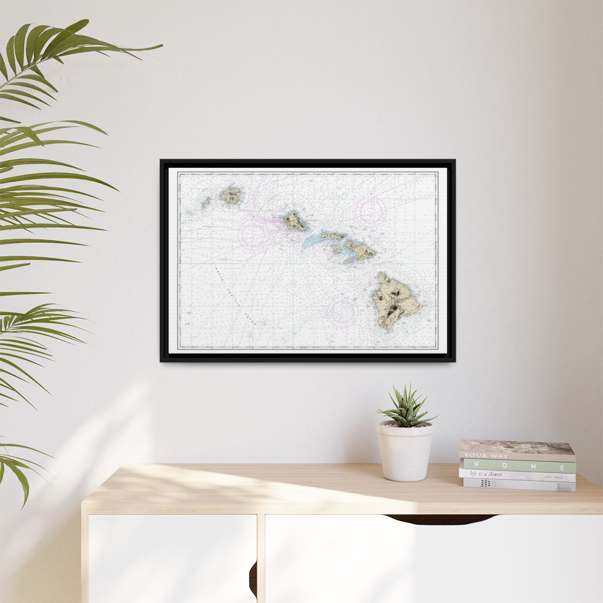 Chart 19004 Hawaiian Islands - NOAA Nautical Chart Floating Frame Canvas | 30" x 20" | 36" x 24" | 48" x 32" - Black context-1