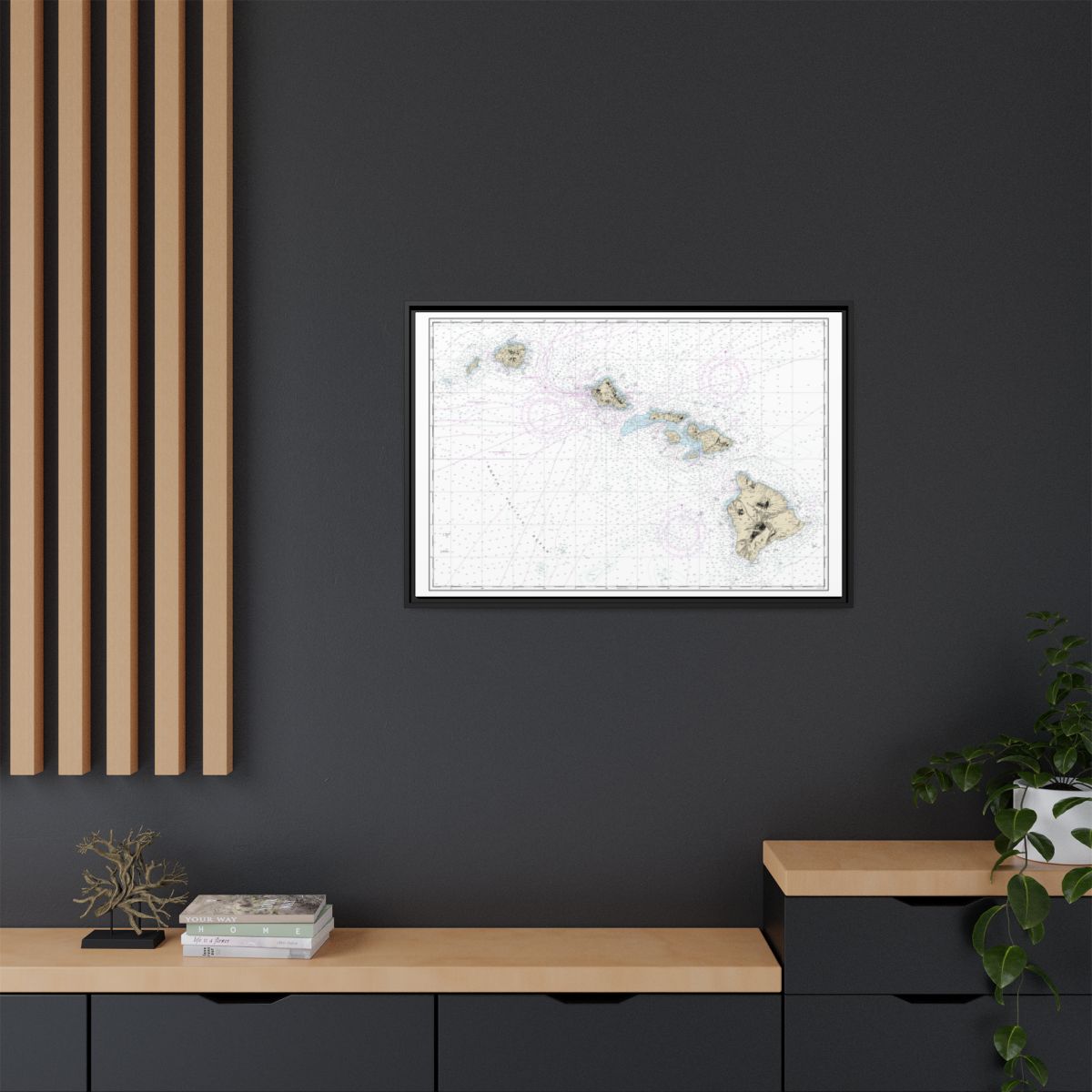 Chart 19004 Hawaiian Islands - NOAA Nautical Chart Floating Frame Canvas | 30" x 20" | 36" x 24" | 48" x 32" - Black context-2