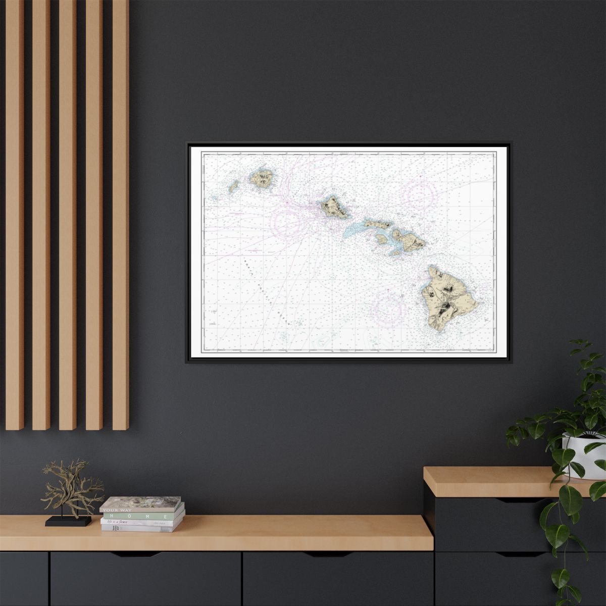 Chart 19004 Hawaiian Islands - NOAA Nautical Chart Floating Frame Canvas | 30" x 20" | 36" x 24" | 48" x 32" - Black context-2