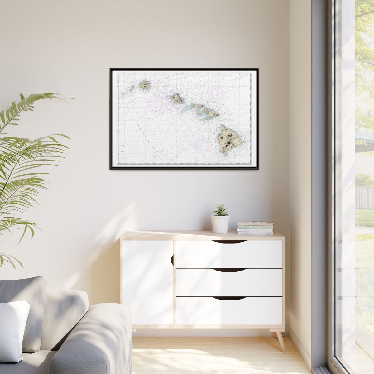 Chart 19004 Hawaiian Islands - NOAA Nautical Chart Floating Frame Canvas | 30" x 20" | 36" x 24" | 48" x 32" - Espresso context-1