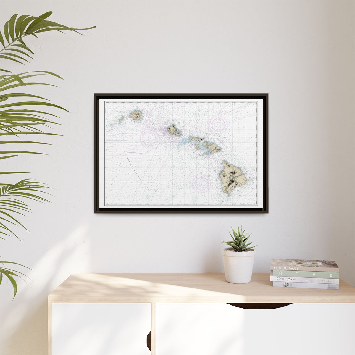 Chart 19004 Hawaiian Islands - NOAA Nautical Chart Floating Frame Canvas | 30" x 20" | 36" x 24" | 48" x 32" - Espresso context-1