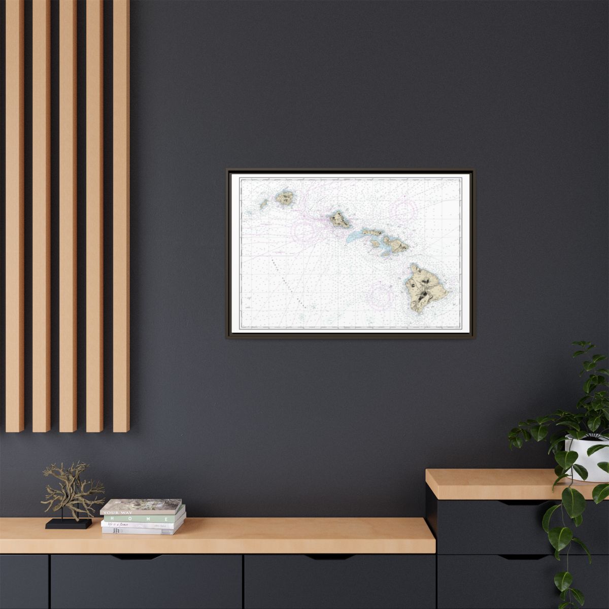 Chart 19004 Hawaiian Islands - NOAA Nautical Chart Floating Frame Canvas | 30" x 20" | 36" x 24" | 48" x 32" - Espresso context-2