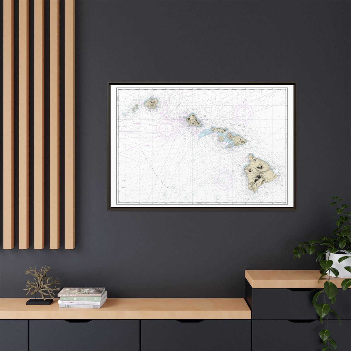 Chart 19004 Hawaiian Islands - NOAA Nautical Chart Floating Frame Canvas | 30" x 20" | 36" x 24" | 48" x 32" - Espresso context-2