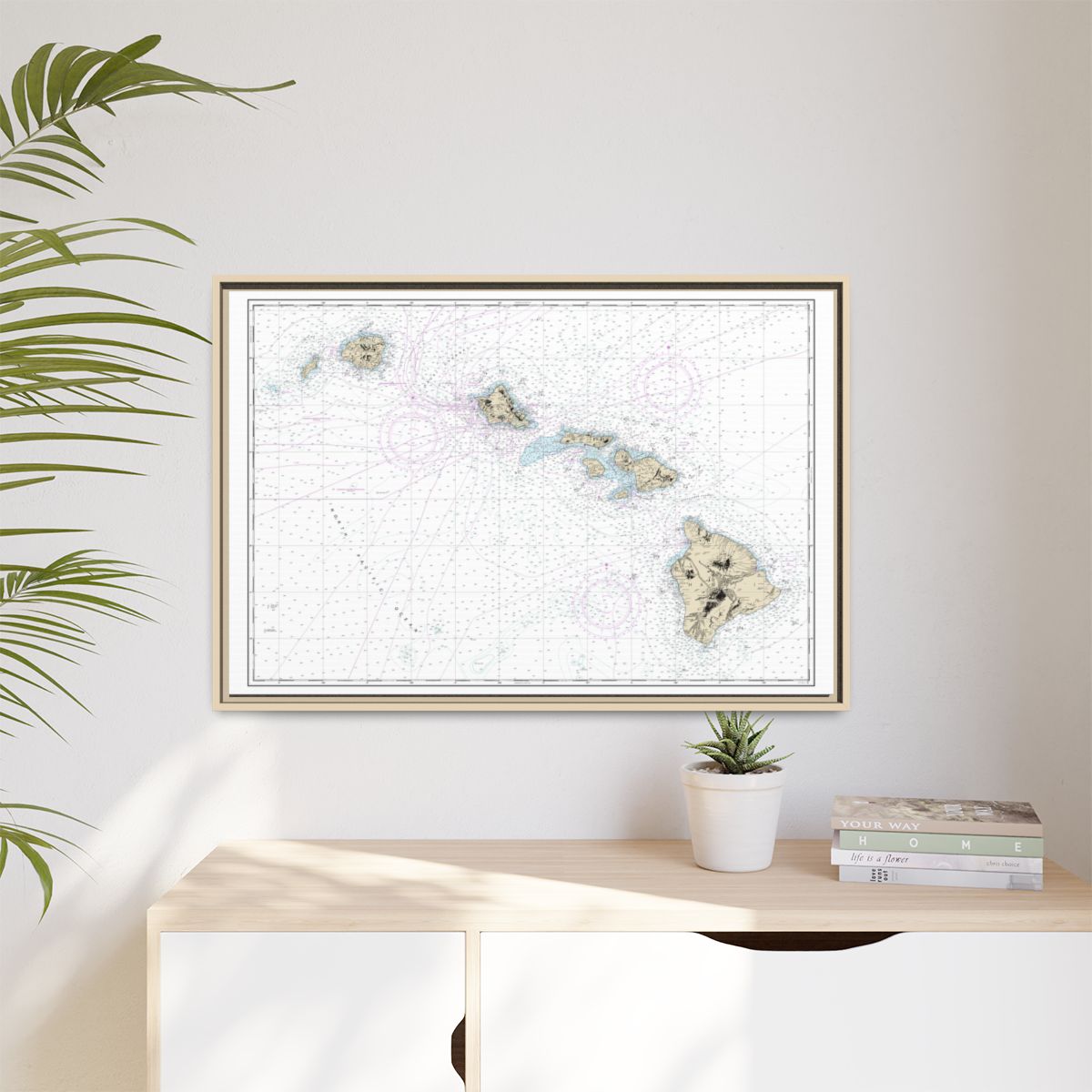 Chart 19004 Hawaiian Islands - NOAA Nautical Chart Floating Frame Canvas | 30" x 20" | 36" x 24" | 48" x 32" - Natural context-1