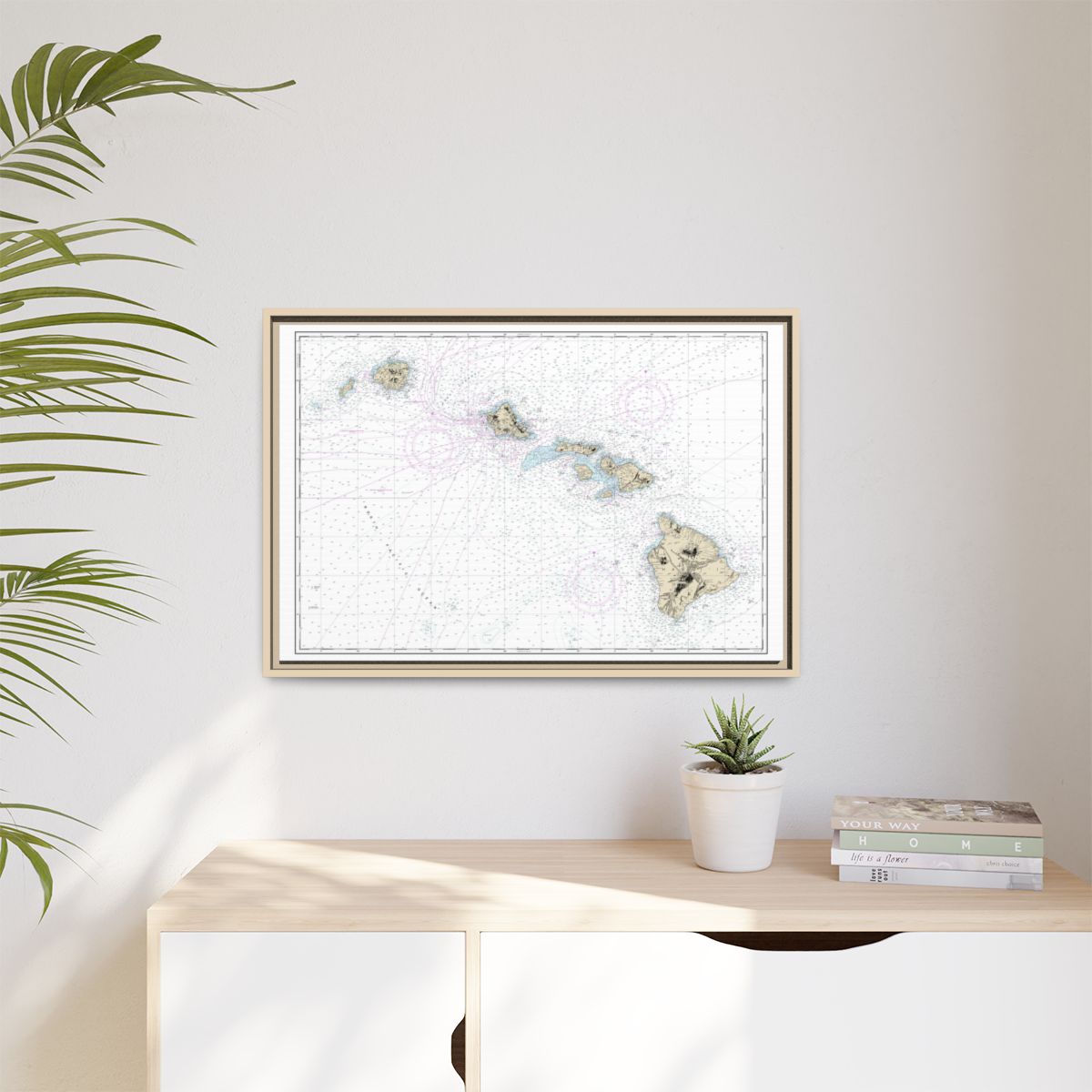 Chart 19004 Hawaiian Islands - NOAA Nautical Chart Floating Frame Canvas | 30" x 20" | 36" x 24" | 48" x 32" - Natural context-1