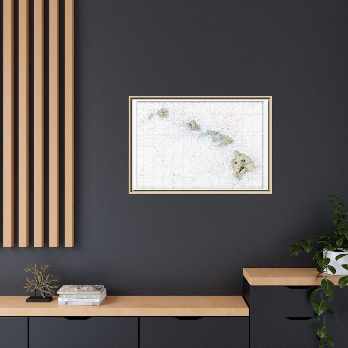 Chart 19004 Hawaiian Islands - NOAA Nautical Chart Floating Frame Canvas | 30" x 20" | 36" x 24" | 48" x 32" - Natural context-2