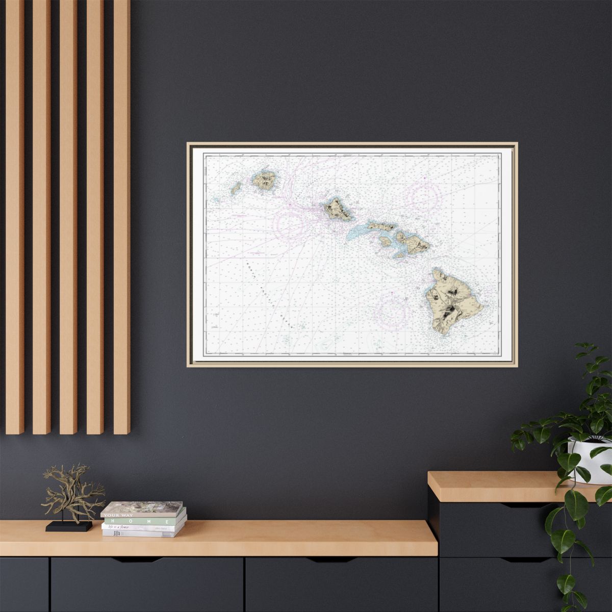 Chart 19004 Hawaiian Islands - NOAA Nautical Chart Floating Frame Canvas | 30" x 20" | 36" x 24" | 48" x 32" - Natural context-2