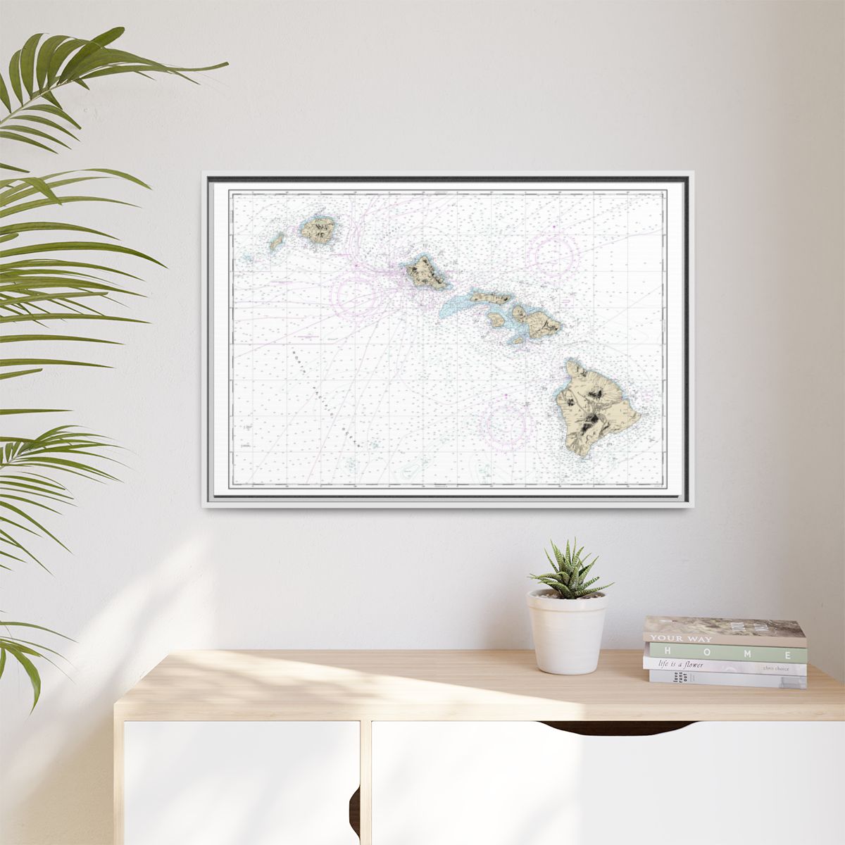 Chart 19004 Hawaiian Islands - NOAA Nautical Chart Floating Frame Canvas | 30" x 20" | 36" x 24" | 48" x 32" - White context-1