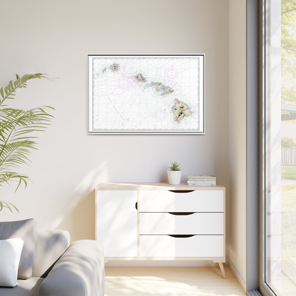 Chart 19004 Hawaiian Islands - NOAA Nautical Chart Floating Frame Canvas | 30" x 20" | 36" x 24" | 48" x 32" - White context-1