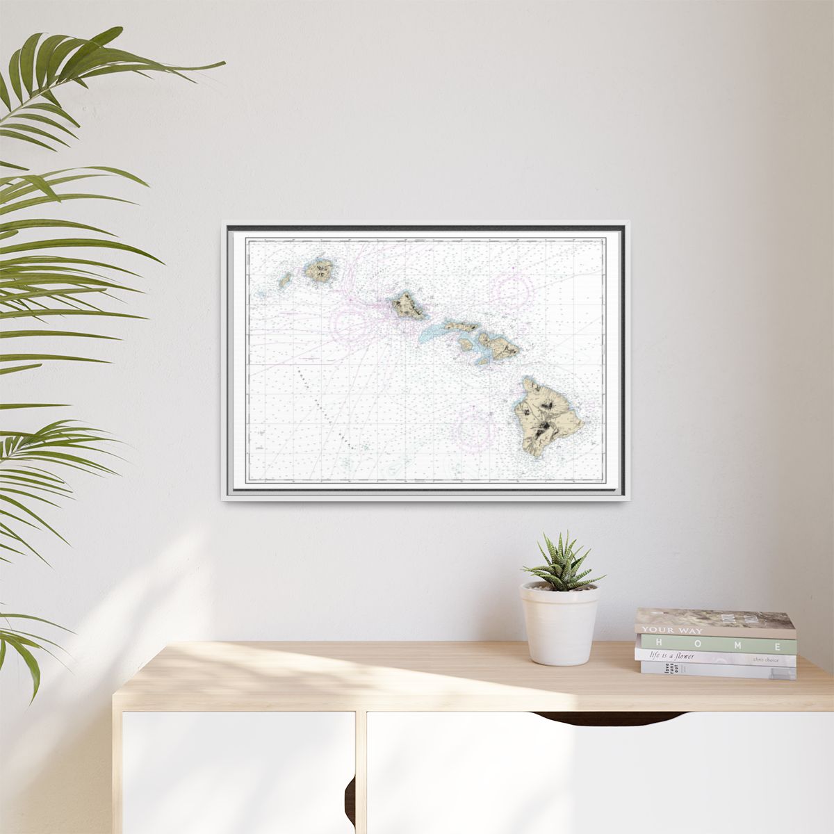 Chart 19004 Hawaiian Islands - NOAA Nautical Chart Floating Frame Canvas | 30" x 20" | 36" x 24" | 48" x 32" - White context-1