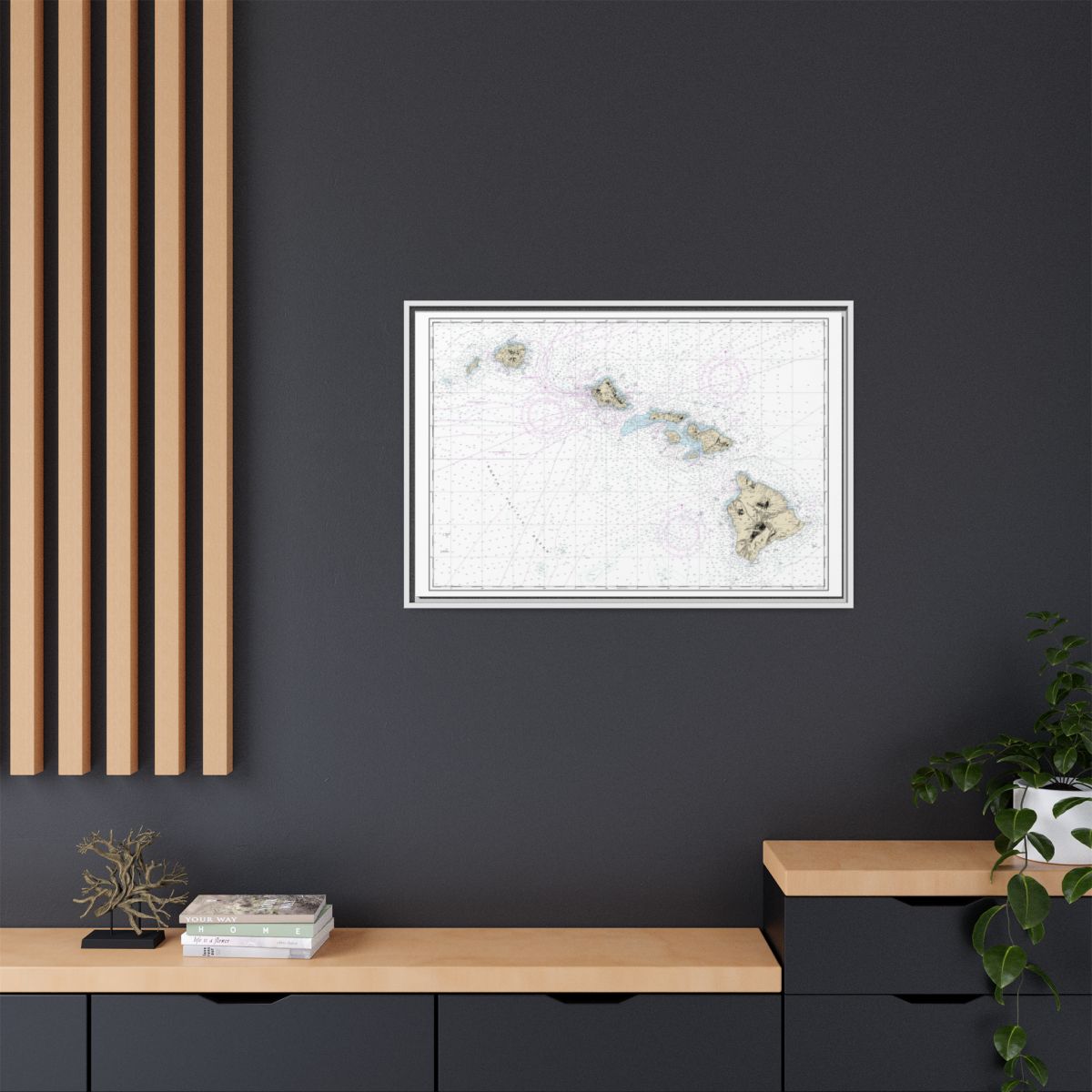 Chart 19004 Hawaiian Islands - NOAA Nautical Chart Floating Frame Canvas | 30" x 20" | 36" x 24" | 48" x 32" - White context-2