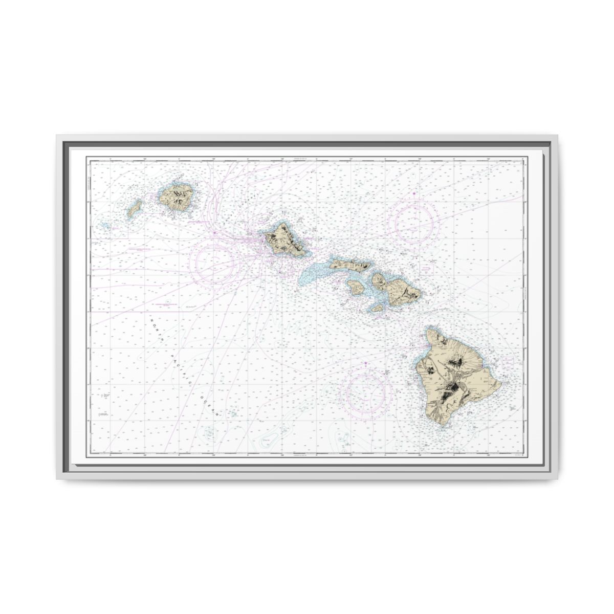 Chart 19004 Hawaiian Islands - NOAA Nautical Chart Floating Frame Canvas | 30" x 20" | 36" x 24" | 48" x 32" - White front