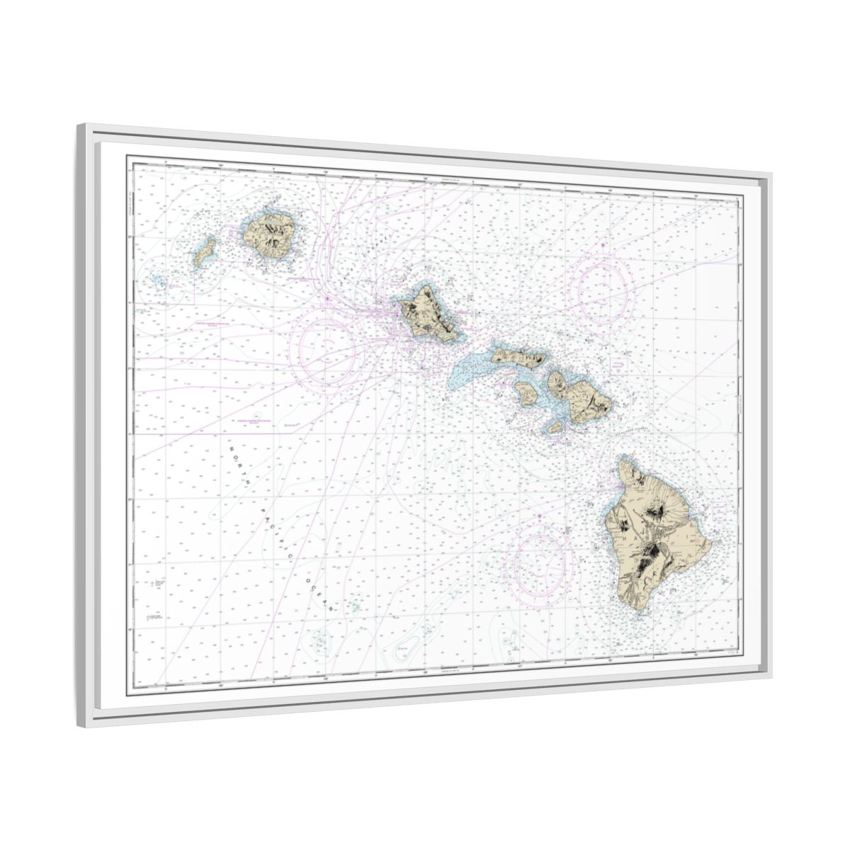 Chart 19004 Hawaiian Islands - NOAA Nautical Chart Floating Frame Canvas | 30" x 20" | 36" x 24" | 48" x 32" - White side