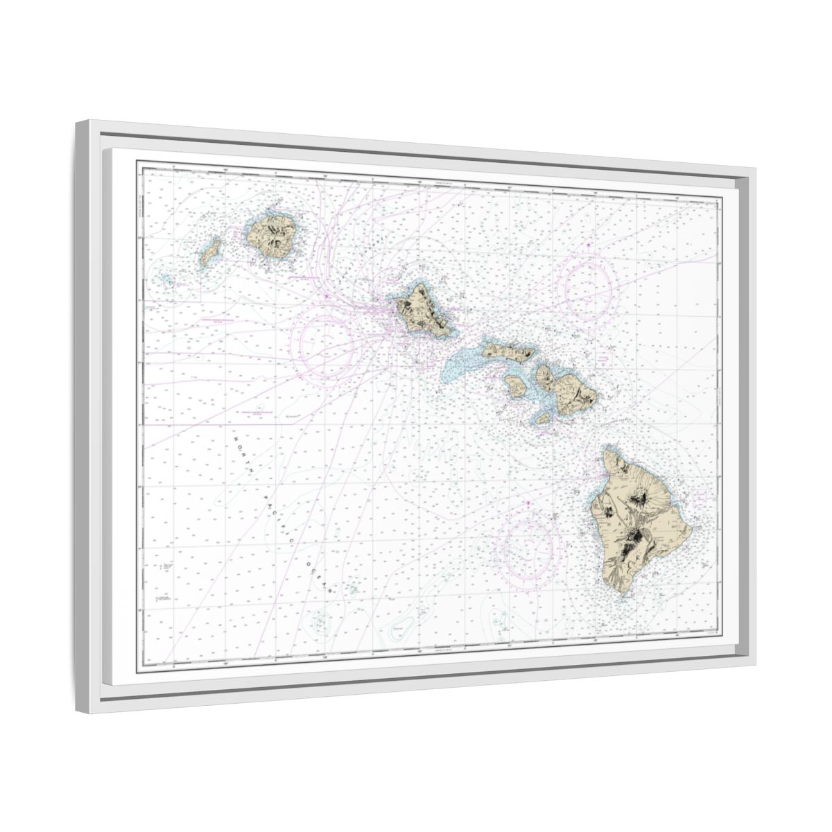 Chart 19004 Hawaiian Islands - NOAA Nautical Chart Floating Frame Canvas | 30" x 20" | 36" x 24" | 48" x 32" - White side