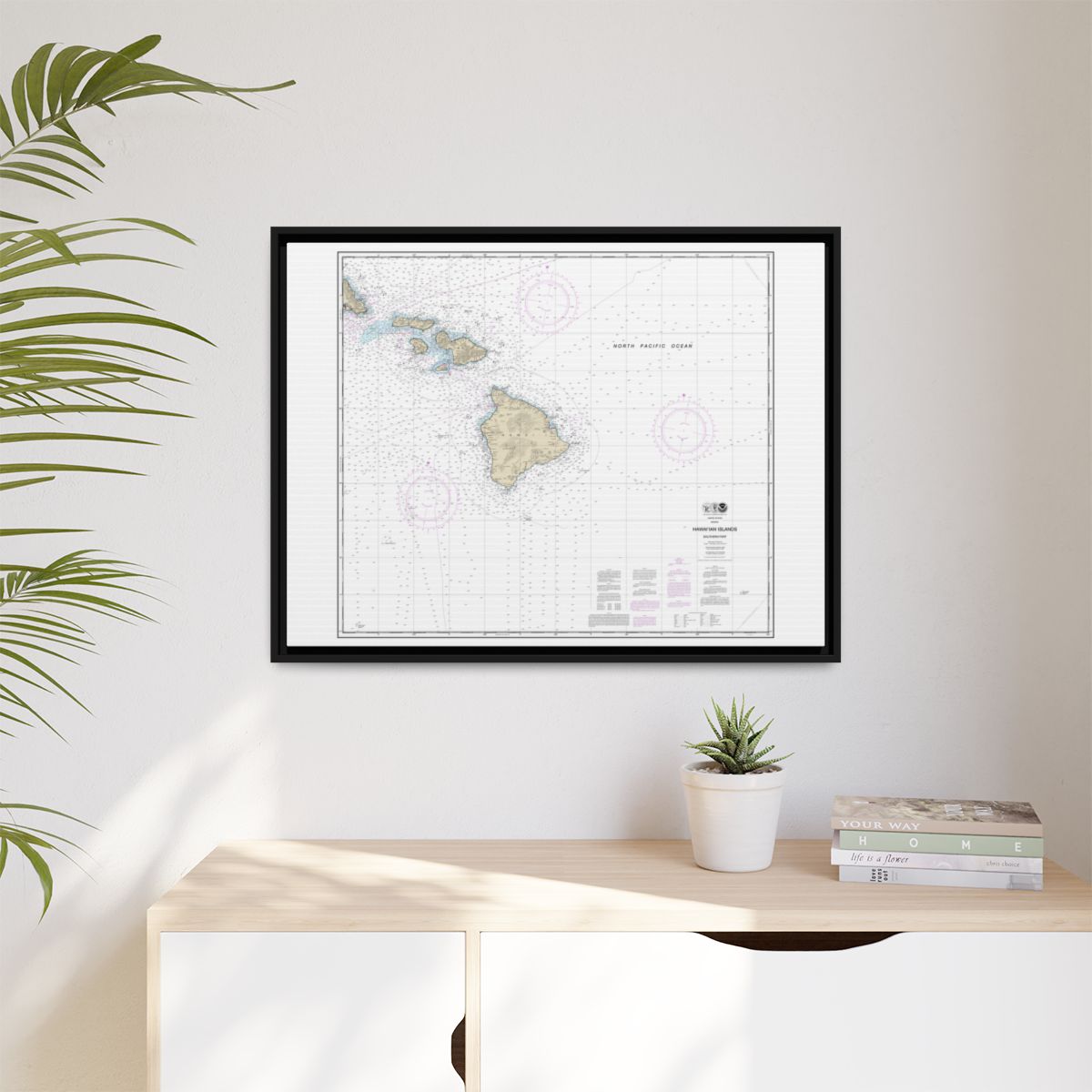 Chart 19010 Hawaiian Islands southern part - NOAA Nautical Chart Floating Frame Canvas | 32" x 24" | 40" x 30" - Black context-1