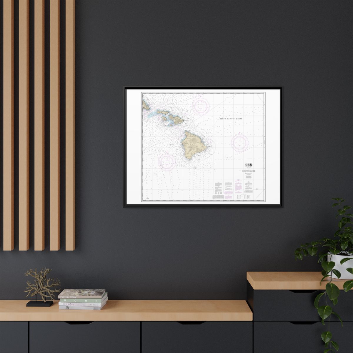 Chart 19010 Hawaiian Islands southern part - NOAA Nautical Chart Floating Frame Canvas | 32" x 24" | 40" x 30" - Black context-2