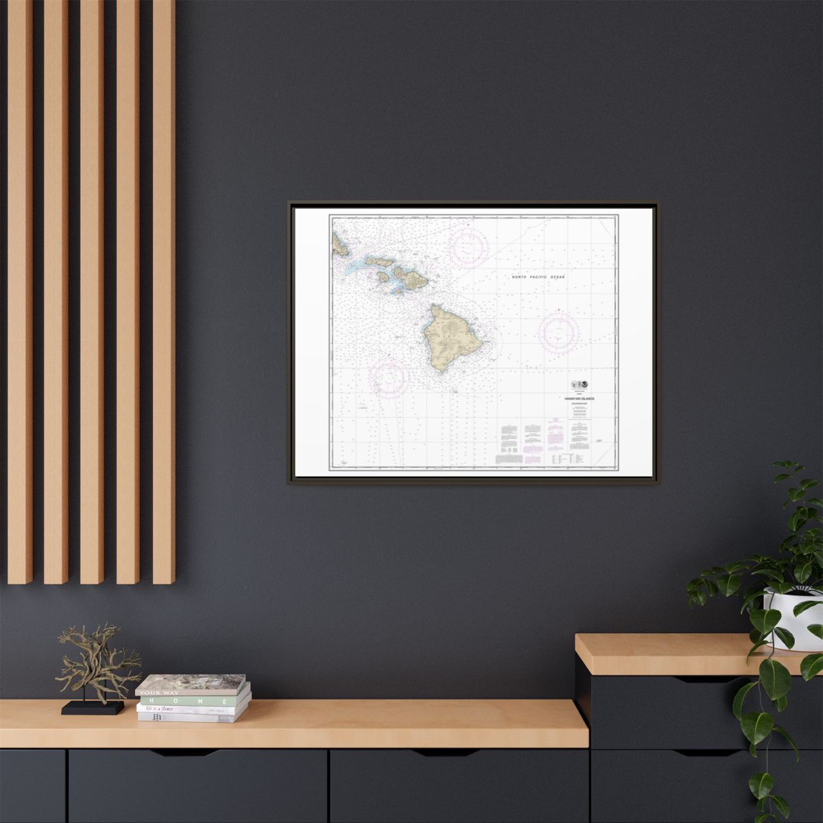Chart 19010 Hawaiian Islands southern part - NOAA Nautical Chart Floating Frame Canvas | 32" x 24" | 40" x 30" - Espresso context-2