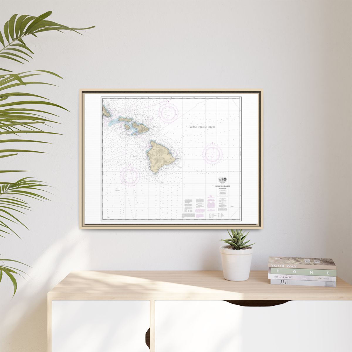 Chart 19010 Hawaiian Islands southern part - NOAA Nautical Chart Floating Frame Canvas | 32" x 24" | 40" x 30" - Natural context-1