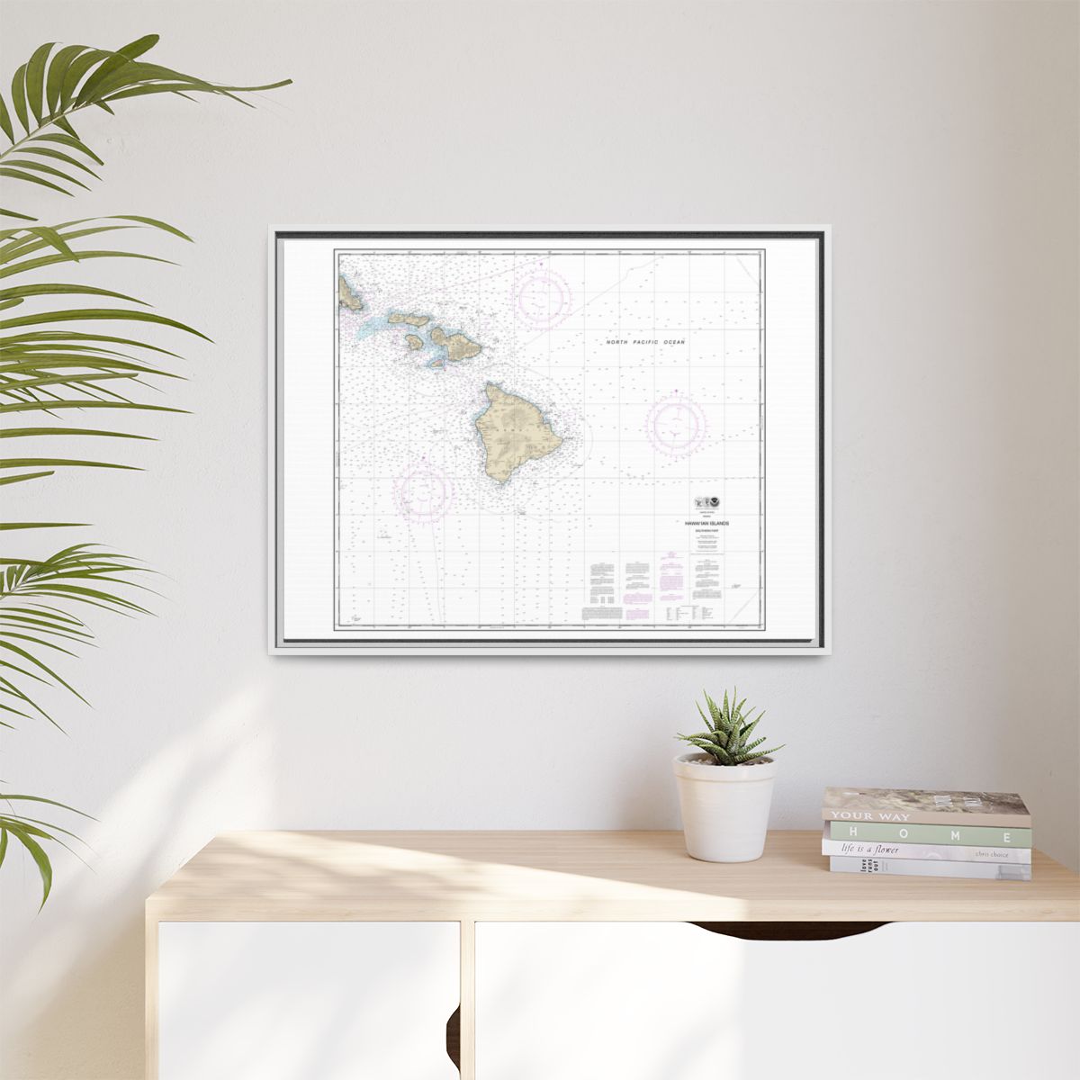Chart 19010 Hawaiian Islands southern part - NOAA Nautical Chart Floating Frame Canvas | 32" x 24" | 40" x 30" - White context-1