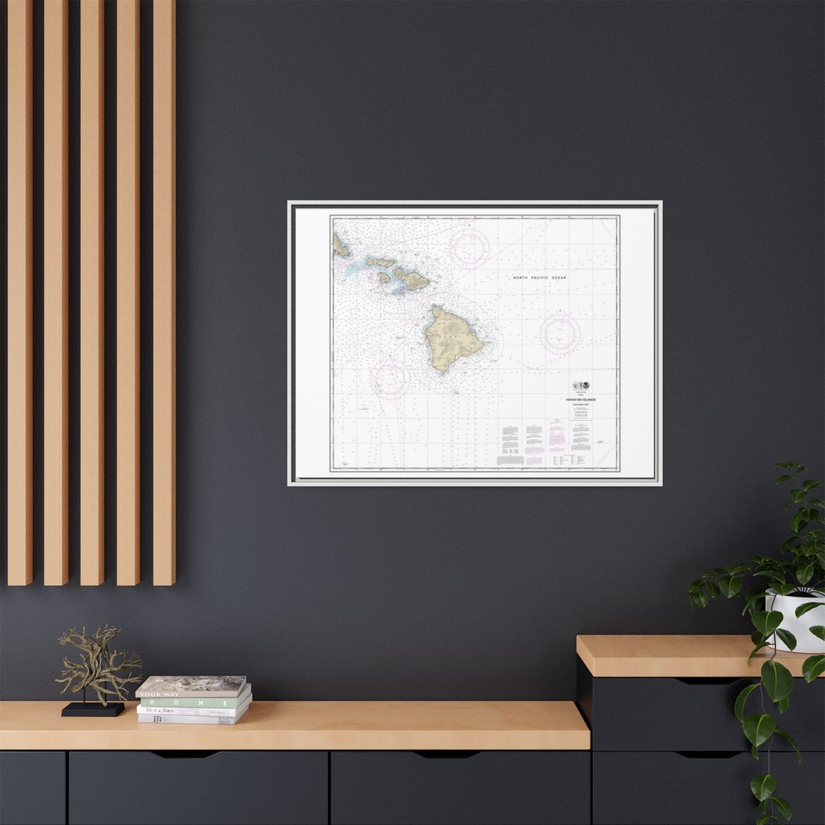 Chart 19010 Hawaiian Islands southern part - NOAA Nautical Chart Floating Frame Canvas | 32" x 24" | 40" x 30" - White context-2