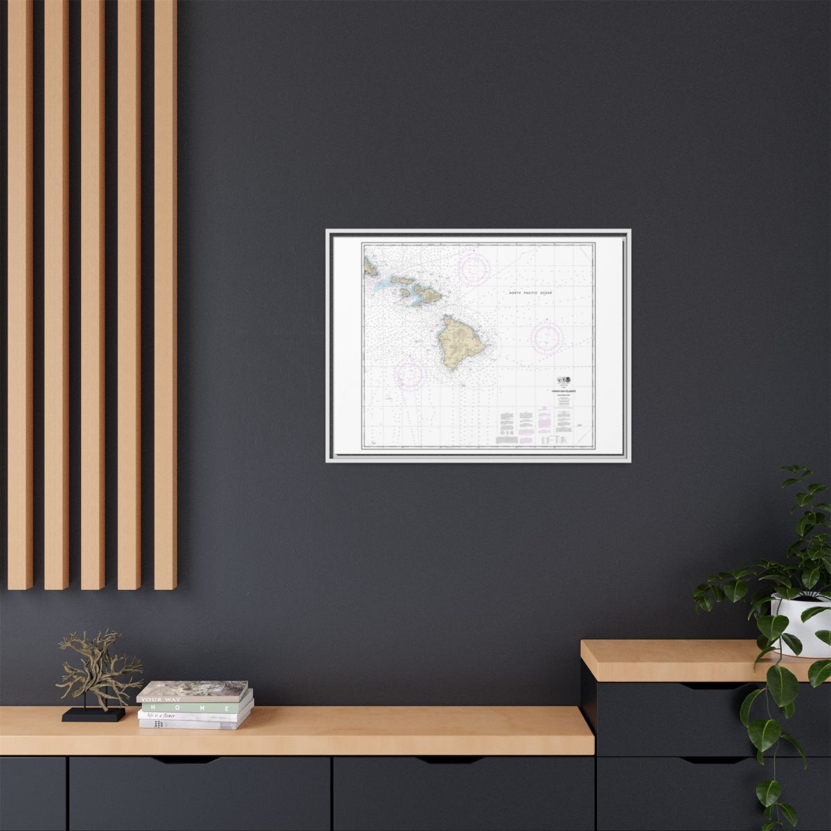 Chart 19010 Hawaiian Islands southern part - NOAA Nautical Chart Floating Frame Canvas | 32" x 24" | 40" x 30" - White context-2