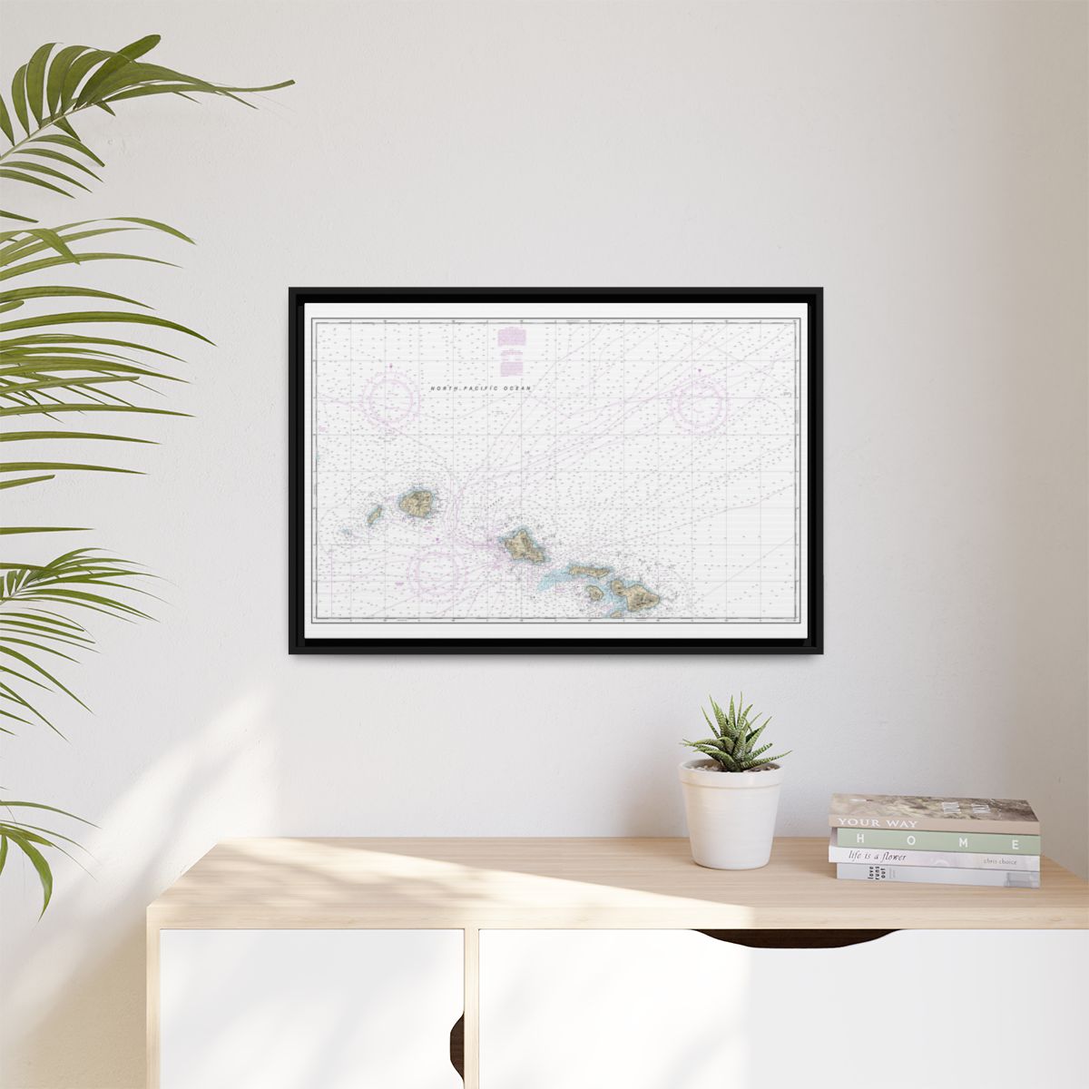 Chart 19013 Hawaiian Islands northern part - NOAA Nautical Chart Floating Frame Canvas | 30" x 20" | 36" x 24" | 48" x 32" - Black context-1